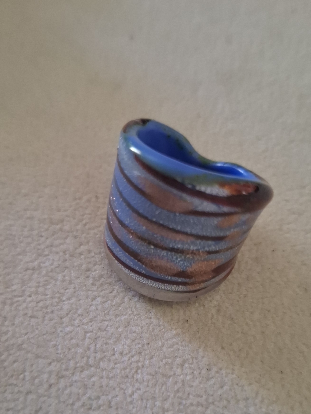 Handcrafted Blue and Copper Glass Statement Ring